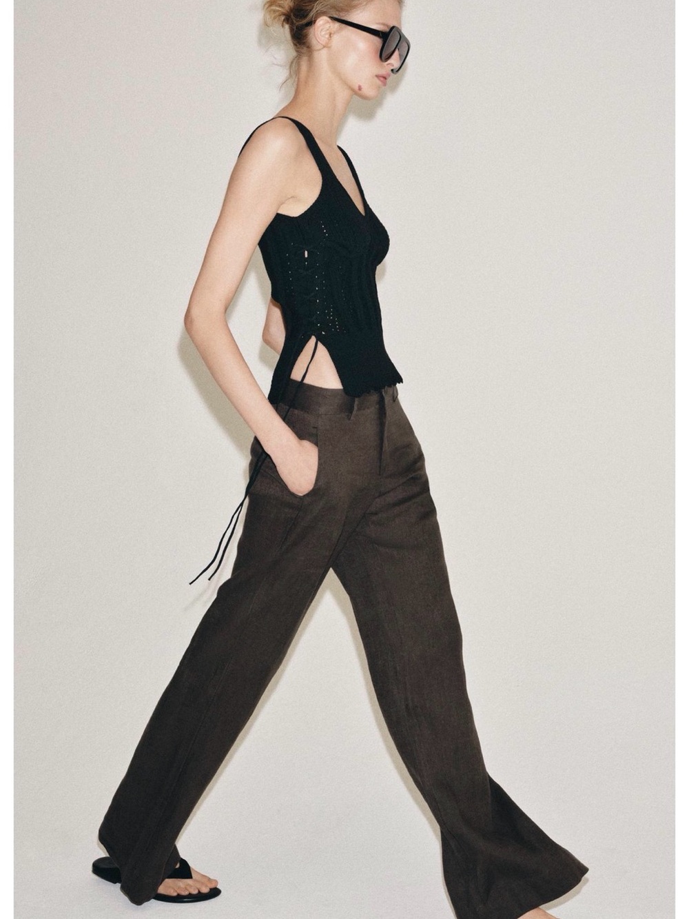 Zara Black Knit Side-Tie Crop Top